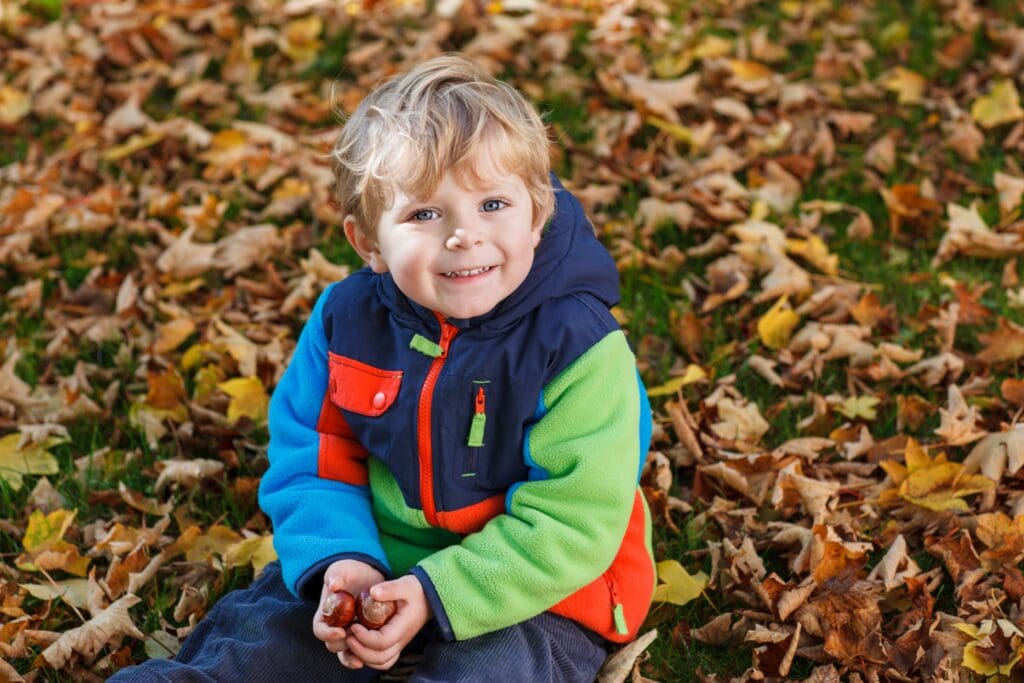 Cute,Little,Boy,Playing,With,Maple,Leaves,Outdoors.,Happy,Child